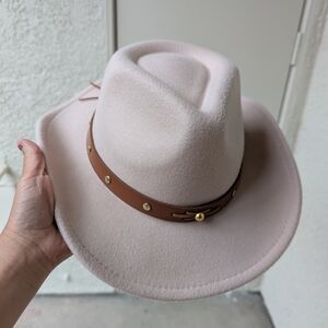 Vince Camuto Cream and Brown Fedora Hat
